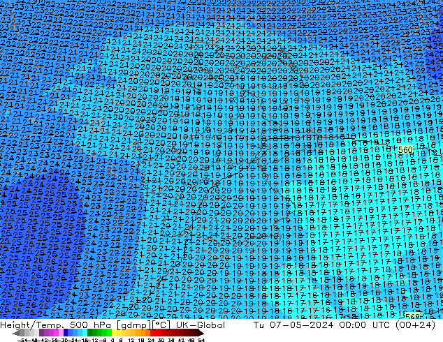 Geop./Temp. 500 hPa UK-Global mar 07.05.2024 00 UTC