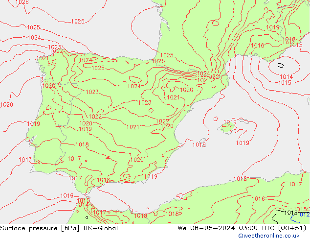 Surface pressure UK-Global We 08.05.2024 03 UTC