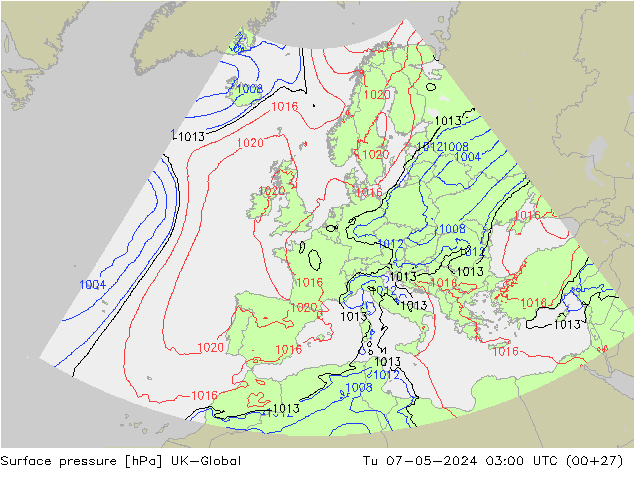 Surface pressure UK-Global Tu 07.05.2024 03 UTC