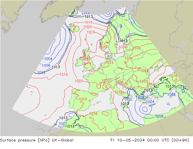 Pressione al suolo UK-Global ven 10.05.2024 00 UTC