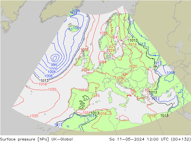 Atmosférický tlak UK-Global So 11.05.2024 12 UTC