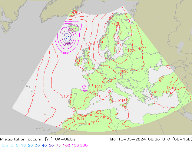 Toplam Yağış UK-Global Pzt 13.05.2024 00 UTC