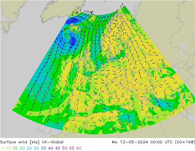 wiatr 10 m UK-Global pon. 13.05.2024 00 UTC