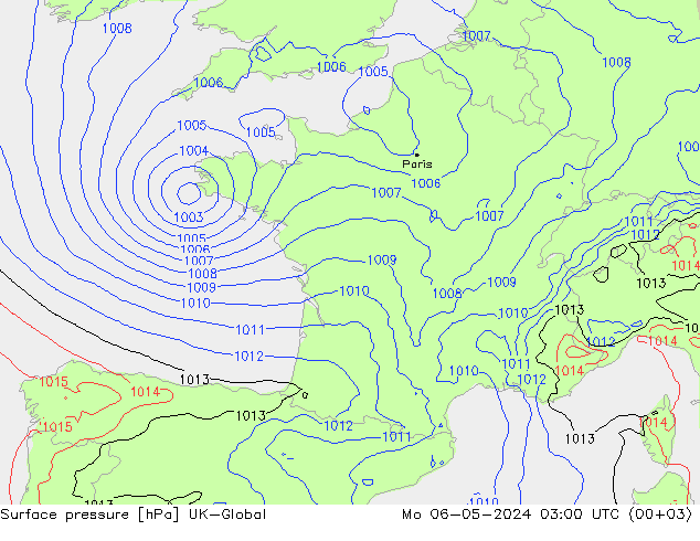 Pressione al suolo UK-Global lun 06.05.2024 03 UTC