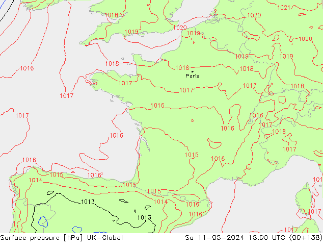 Surface pressure UK-Global Sa 11.05.2024 18 UTC