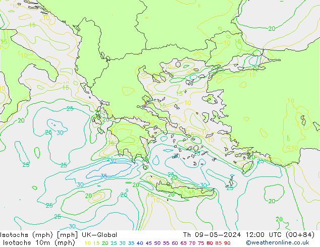 Isotachs (mph) UK-Global Qui 09.05.2024 12 UTC
