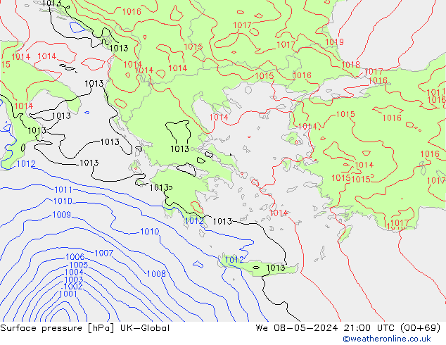 приземное давление UK-Global ср 08.05.2024 21 UTC