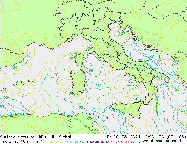 Isotachen (km/h) UK-Global Fr 10.05.2024 12 UTC