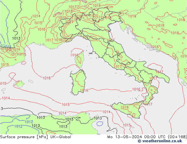 pressão do solo UK-Global Seg 13.05.2024 00 UTC