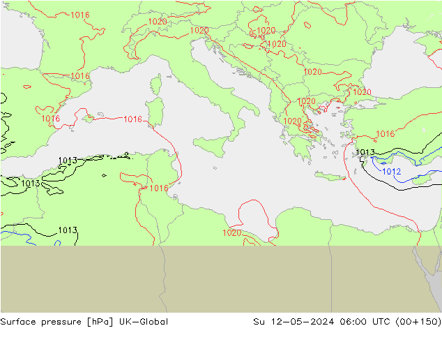 Pressione al suolo UK-Global dom 12.05.2024 06 UTC