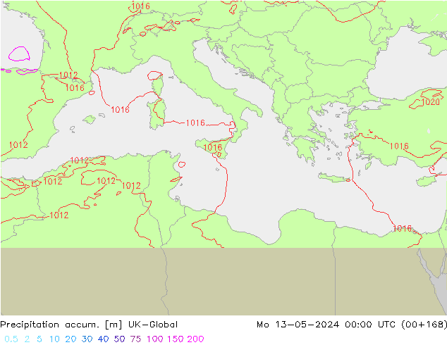 Precipitation accum. UK-Global  13.05.2024 00 UTC