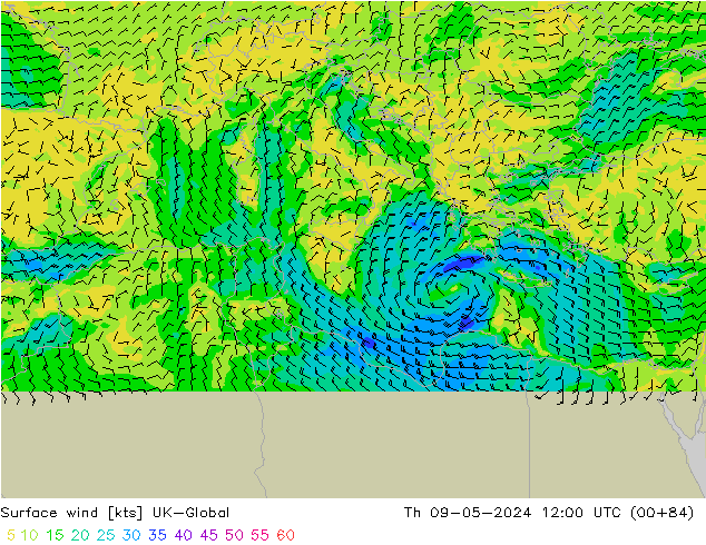 Vent 10 m UK-Global jeu 09.05.2024 12 UTC