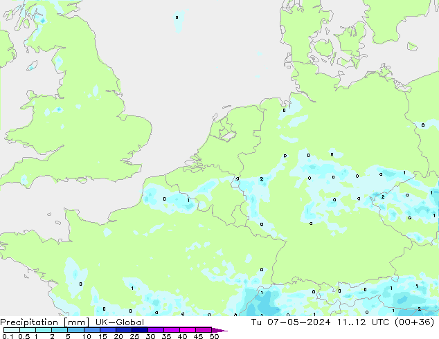 Precipitation UK-Global Tu 07.05.2024 12 UTC