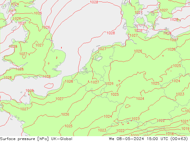 Luchtdruk (Grond) UK-Global wo 08.05.2024 15 UTC