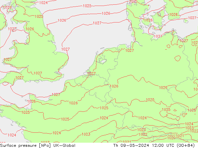 Presión superficial UK-Global jue 09.05.2024 12 UTC