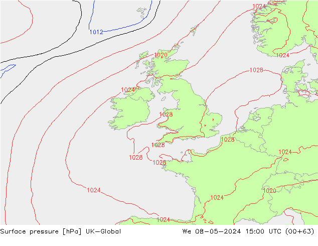 Atmosférický tlak UK-Global St 08.05.2024 15 UTC