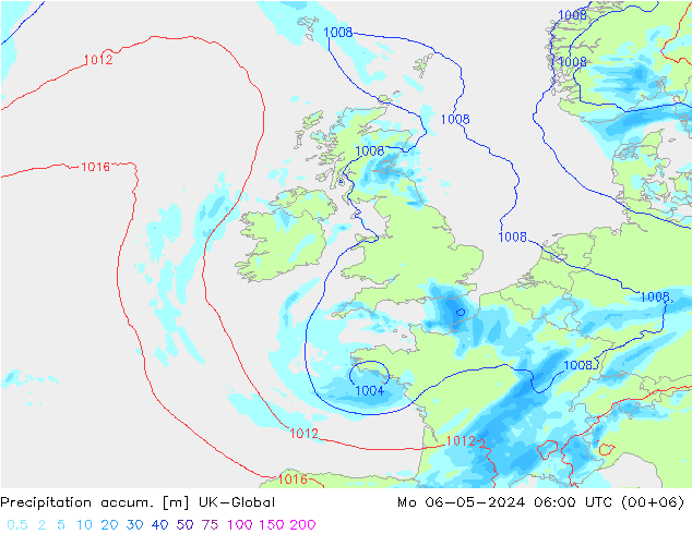Precipitation accum. UK-Global lun 06.05.2024 06 UTC