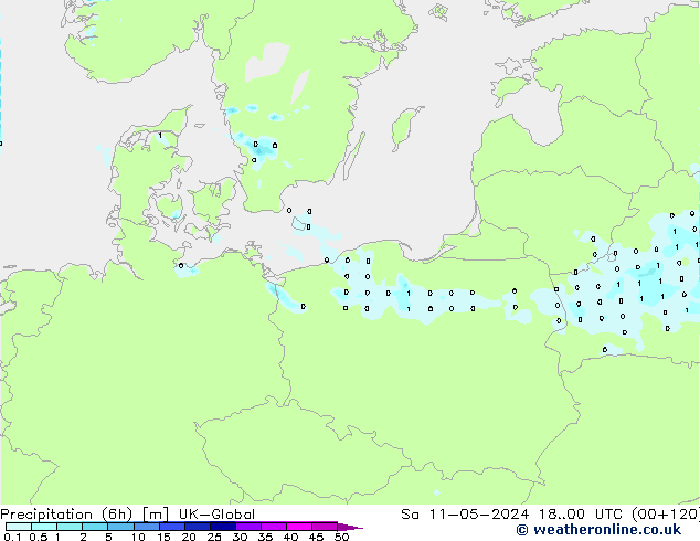 Precipitação (6h) UK-Global Sáb 11.05.2024 00 UTC