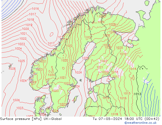 Atmosférický tlak UK-Global Út 07.05.2024 18 UTC