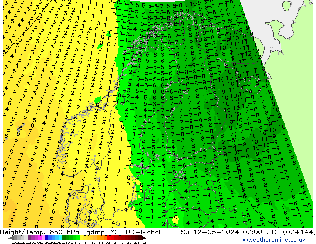 Height/Temp. 850 hPa UK-Global Ne 12.05.2024 00 UTC