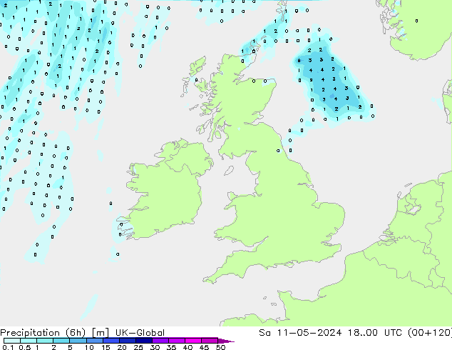 Precipitazione (6h) UK-Global sab 11.05.2024 00 UTC