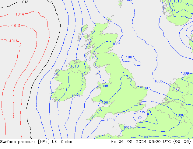 Surface pressure UK-Global Mo 06.05.2024 06 UTC