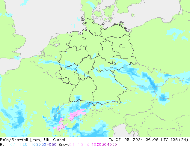 Rain/Snowfall UK-Global mar 07.05.2024 06 UTC