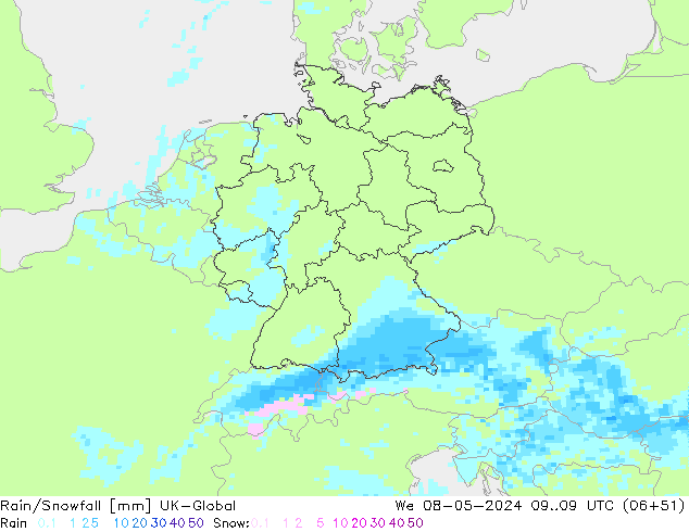 Lluvia/nieve UK-Global mié 08.05.2024 09 UTC