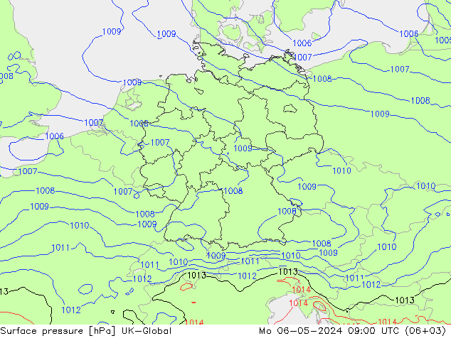 地面气压 UK-Global 星期一 06.05.2024 09 UTC
