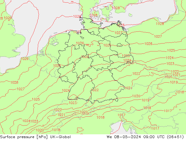 pression de l'air UK-Global mer 08.05.2024 09 UTC