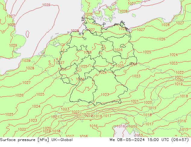 Surface pressure UK-Global We 08.05.2024 15 UTC