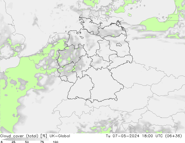 Nubes (total) UK-Global mar 07.05.2024 18 UTC