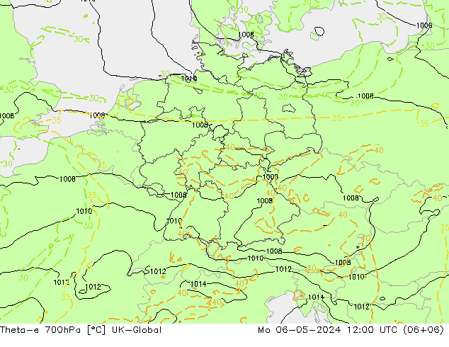 Theta-e 700hPa UK-Global lun 06.05.2024 12 UTC