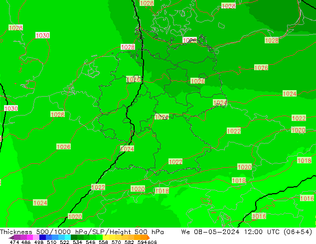 Thck 500-1000hPa UK-Global We 08.05.2024 12 UTC