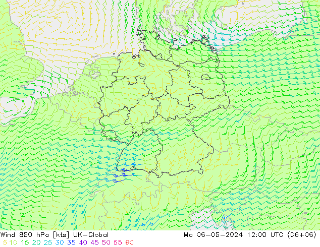 Wind 850 hPa UK-Global Mo 06.05.2024 12 UTC