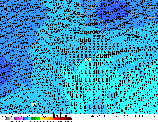 Geop./Temp. 500 hPa UK-Global lun 06.05.2024 12 UTC