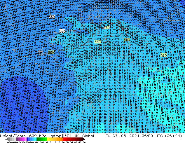 Height/Temp. 500 hPa UK-Global Tu 07.05.2024 06 UTC