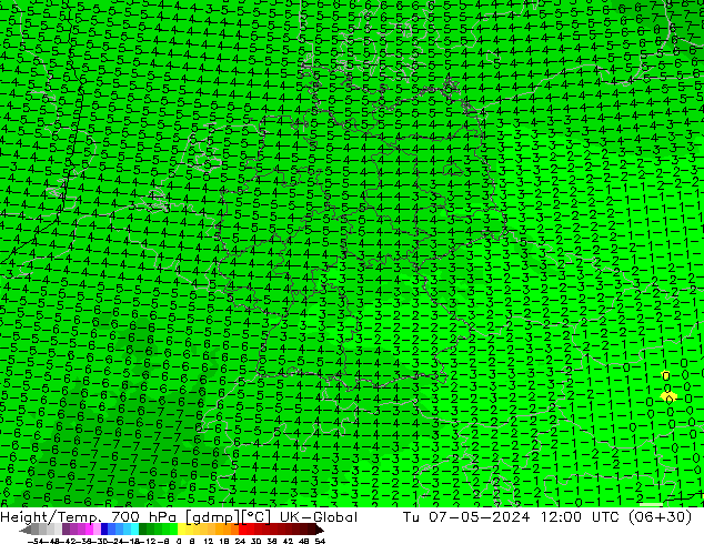 Height/Temp. 700 hPa UK-Global  07.05.2024 12 UTC