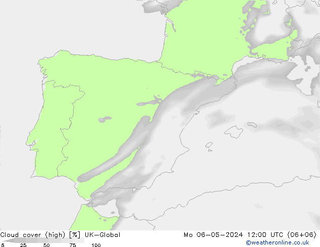 Wolken (hohe) UK-Global Mo 06.05.2024 12 UTC