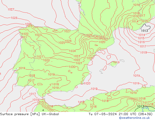 Atmosférický tlak UK-Global Út 07.05.2024 21 UTC