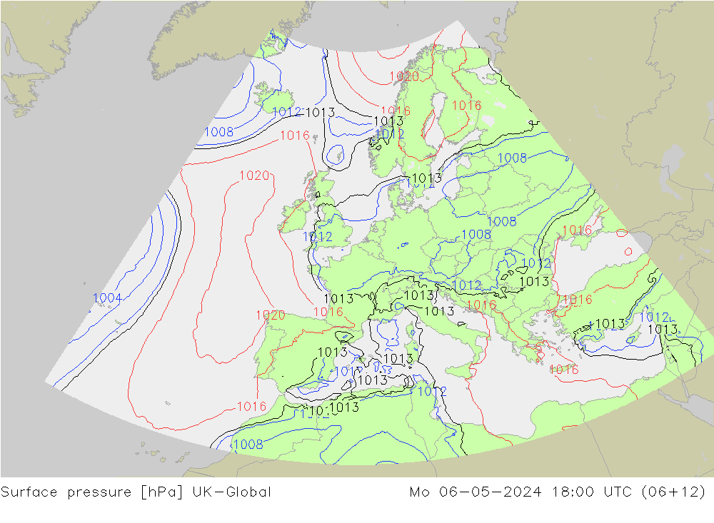 Presión superficial UK-Global lun 06.05.2024 18 UTC