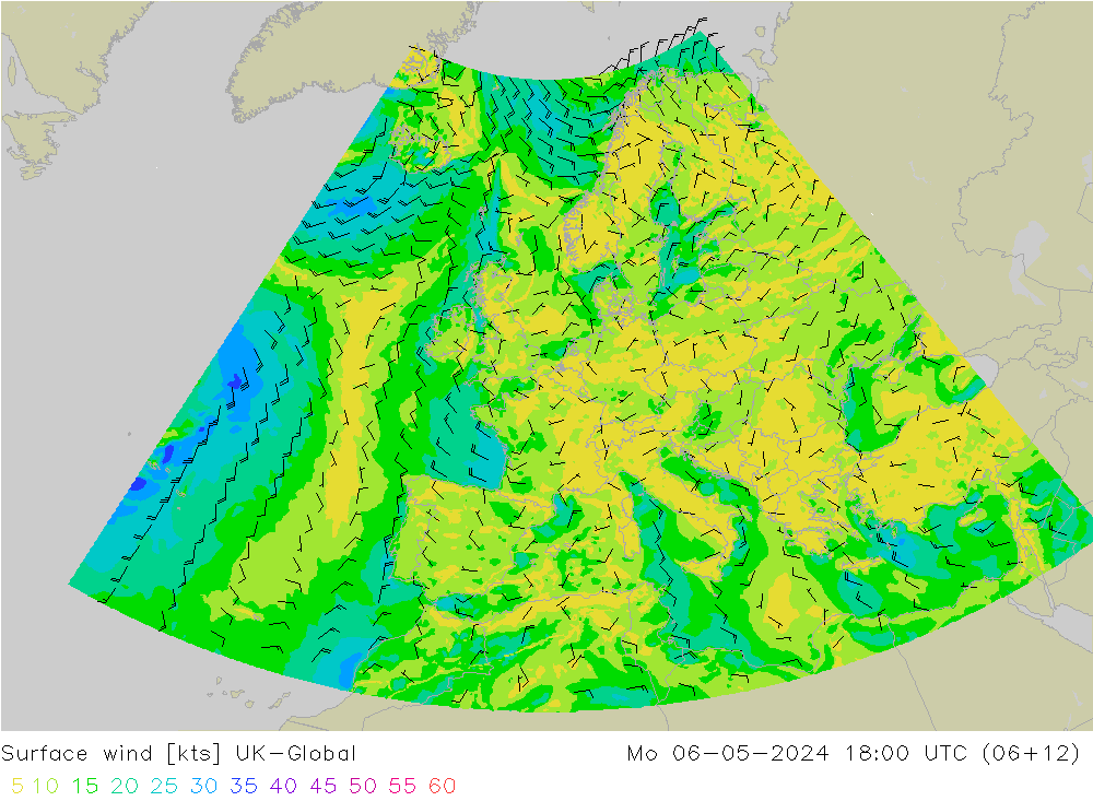 Surface wind UK-Global Mo 06.05.2024 18 UTC