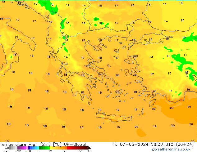 Höchstwerte (2m) UK-Global Di 07.05.2024 06 UTC
