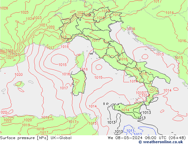 Luchtdruk (Grond) UK-Global wo 08.05.2024 06 UTC