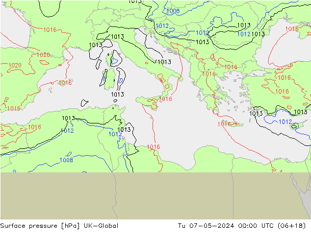 Atmosférický tlak UK-Global Út 07.05.2024 00 UTC
