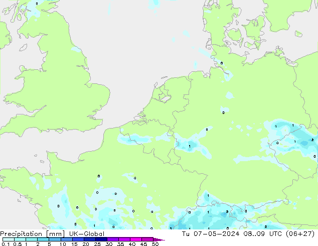 Precipitation UK-Global Tu 07.05.2024 09 UTC