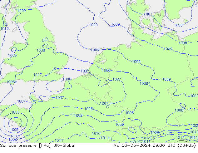Surface pressure UK-Global Mo 06.05.2024 09 UTC
