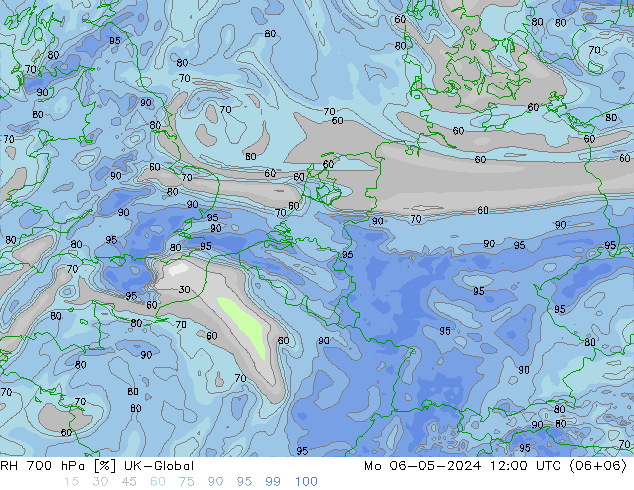 RH 700 hPa UK-Global Mo 06.05.2024 12 UTC