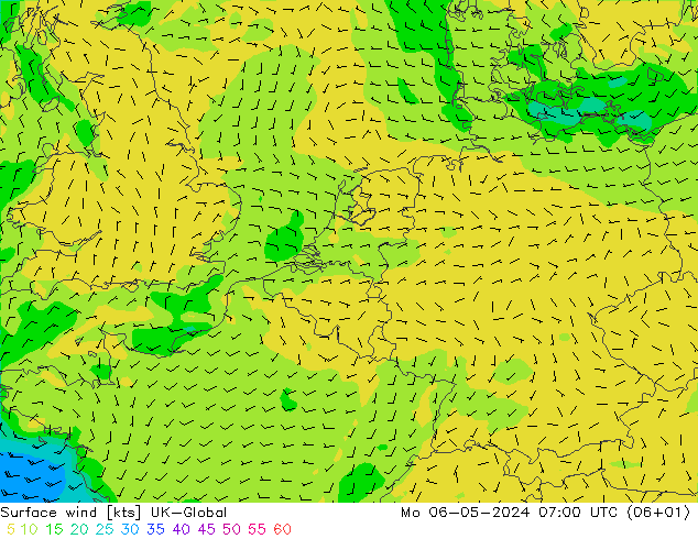 风 10 米 UK-Global 星期一 06.05.2024 07 UTC