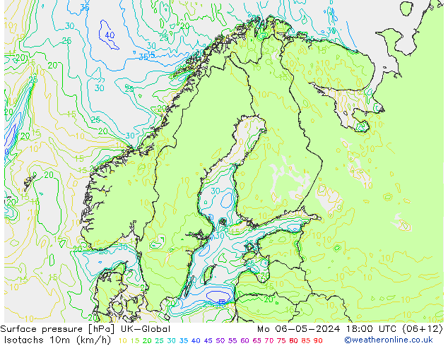 Isotachen (km/h) UK-Global Mo 06.05.2024 18 UTC